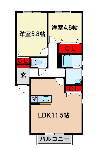 メゾン・ド・シャルマン(2LDK/1階)の間取り写真