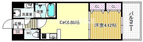 プレジオ中津(1DK/10階)の間取り写真