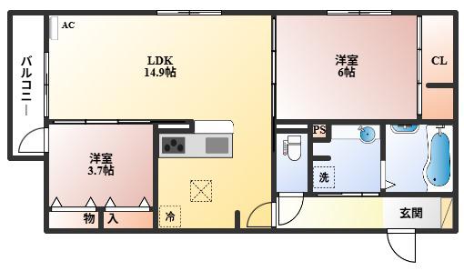 CHEZNOIX長興寺(2LDK/2階)の間取り写真