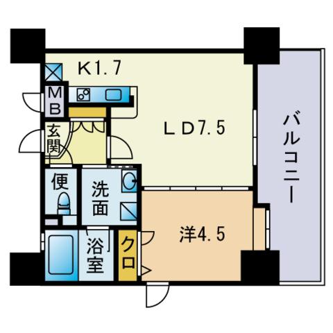 アクタス薬院Ⅲ(1LDK/11階)の間取り写真