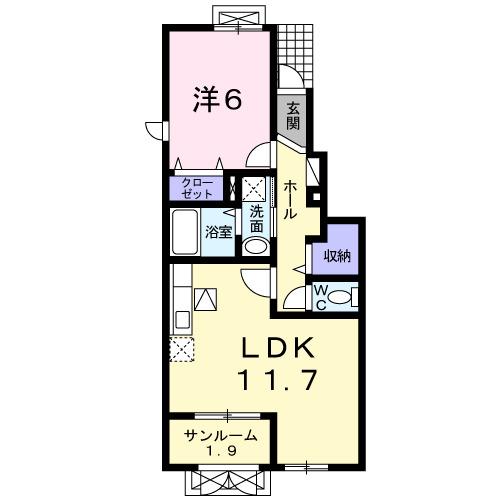 グレンジェルメB(1LDK/1階)の間取り写真