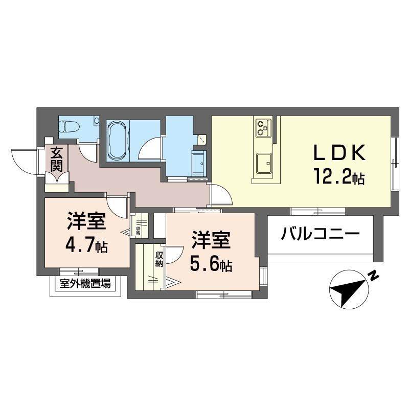 レフィシア腰越(2LDK/2階)の間取り写真