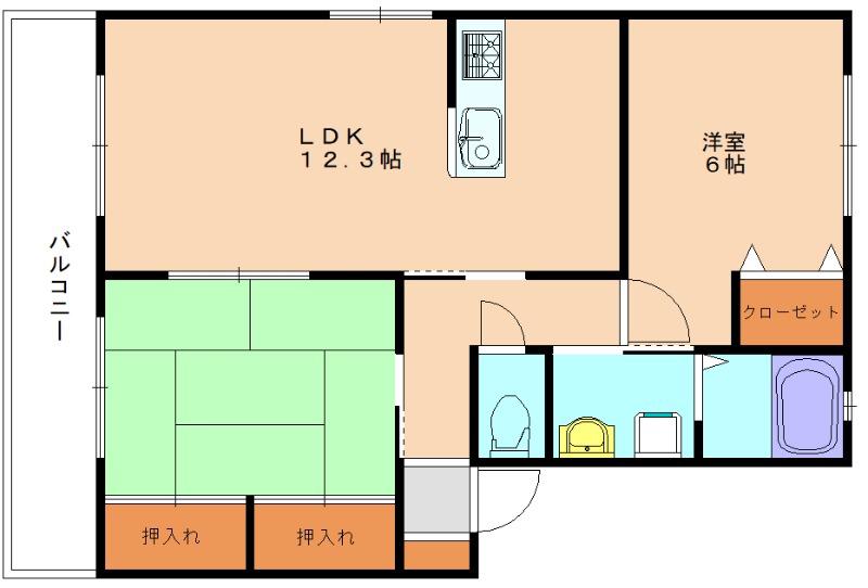 シャーメゾン棚林 B棟(2LDK/1階)の間取り写真