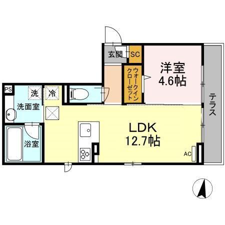 ECLAS-エクラス-(1LDK/1階)の間取り写真