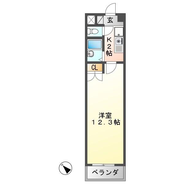 アルトラマンション茄子川C(1K/4階)の間取り写真