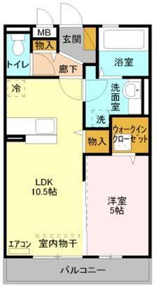 プレ・ド・ラ・ガールせんげん台(1LDK/2階)の間取り写真