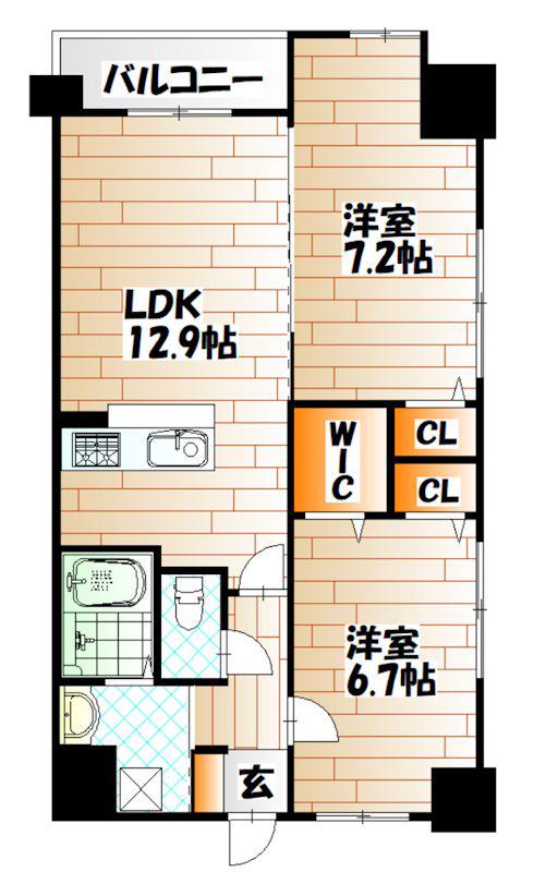 足原1丁目マンション(2LDK/9階)の間取り写真