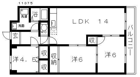 ハウスフルYOSHIHIRO(3LDK/4階)の間取り写真
