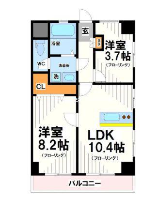 ドンジョン国領(2LDK/2階)の間取り写真
