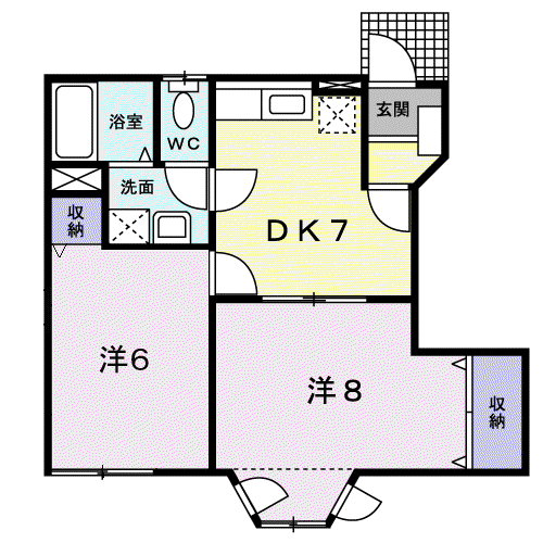 サウスタウンC(2DK/1階)の間取り写真