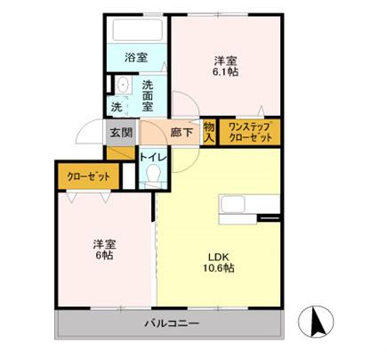 レイクガーデン(2LDK/2階)の間取り写真