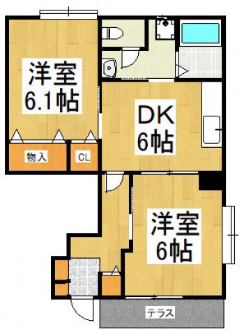 マーヴェラス21(2DK/1階)の間取り写真