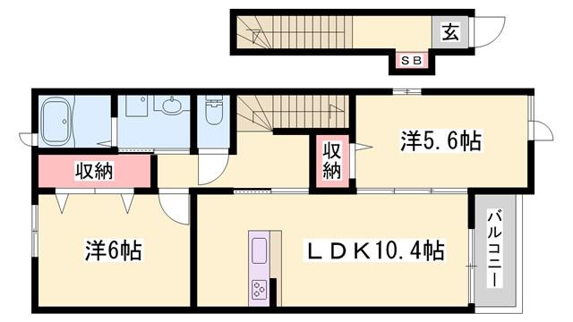 フェリーチェII(2LDK/2階)の間取り写真