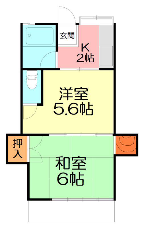 鈴張ハイツ(2K/1階)の間取り写真