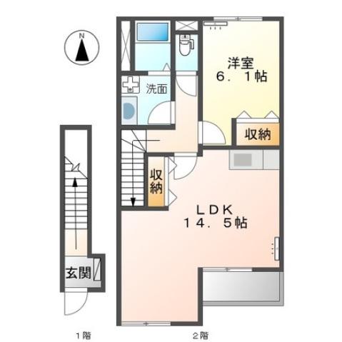 シケイン(1LDK/2階)の間取り写真