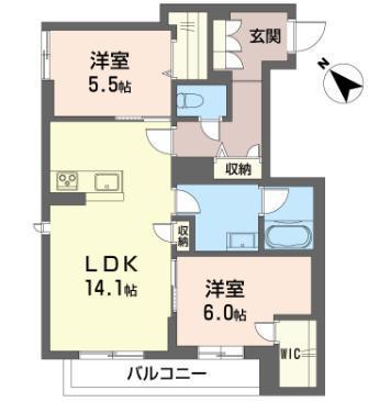 アリスティオ II(2LDK/2階)の間取り写真