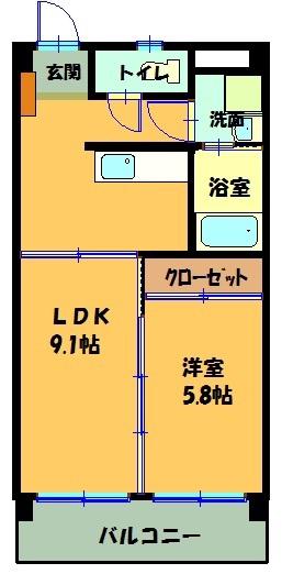 ピースフル(1LDK/1階)の間取り写真