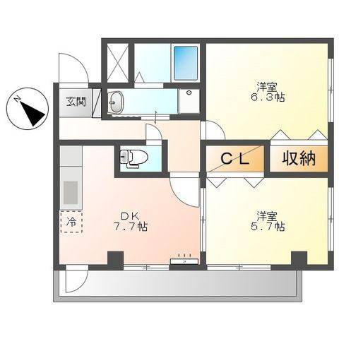 メイプルハウス(2DK/4階)の間取り写真
