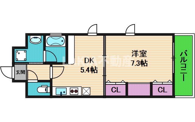 KAISEI四天王寺(1DK/4階)の間取り写真