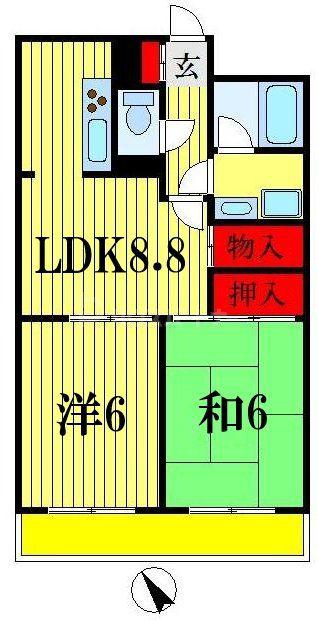 グリーン早稲田(2DK/11階)の間取り写真