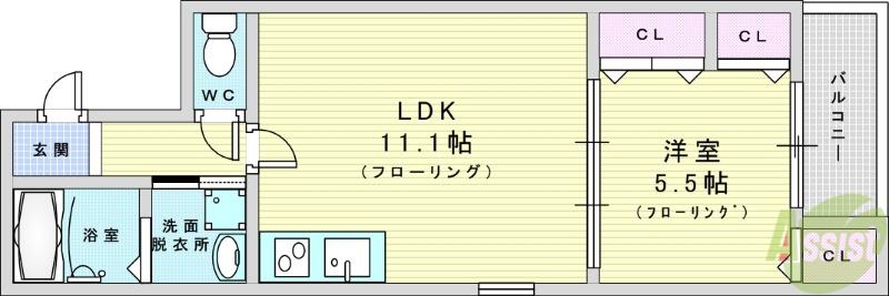 フジパレス十三北Ⅱ番館(1LDK/2階)の間取り写真