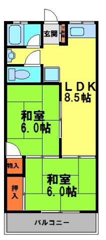 マンションみゆき(2LDK/2階)の間取り写真