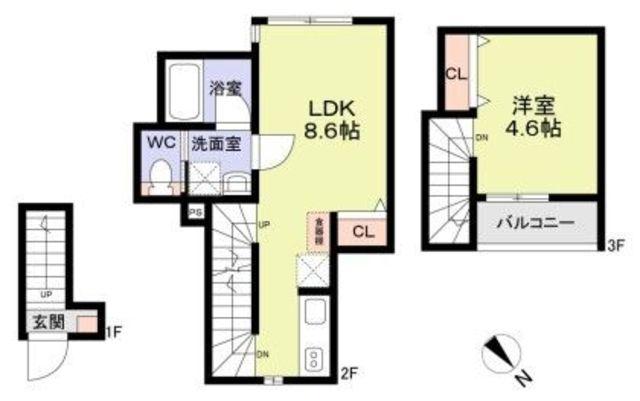 WOODCREST沼袋TERRACE(1LDK/2階)の間取り写真