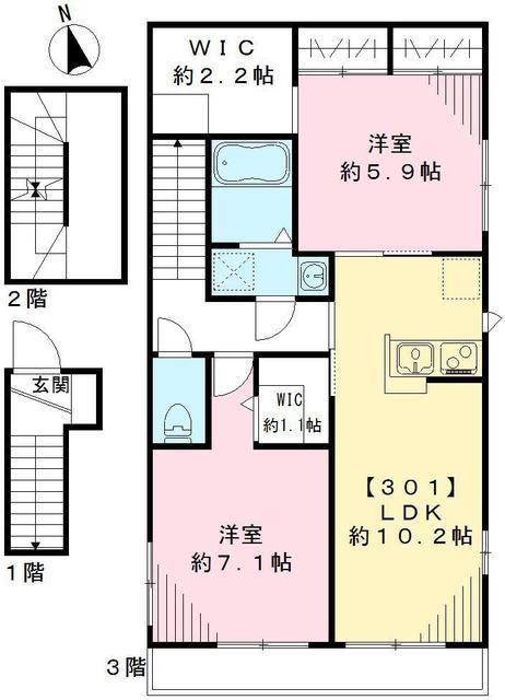 ラ・メール成城(2LDK/3階)の間取り写真