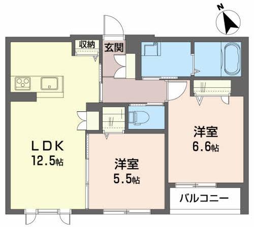 シャーメゾンリフージョ(2LDK/1階)の間取り写真