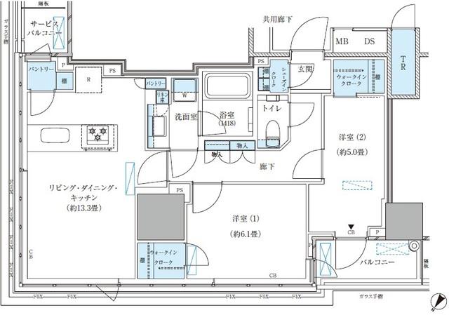 パークアクシス五反田スカイタワー(2LDK/21階)の間取り写真