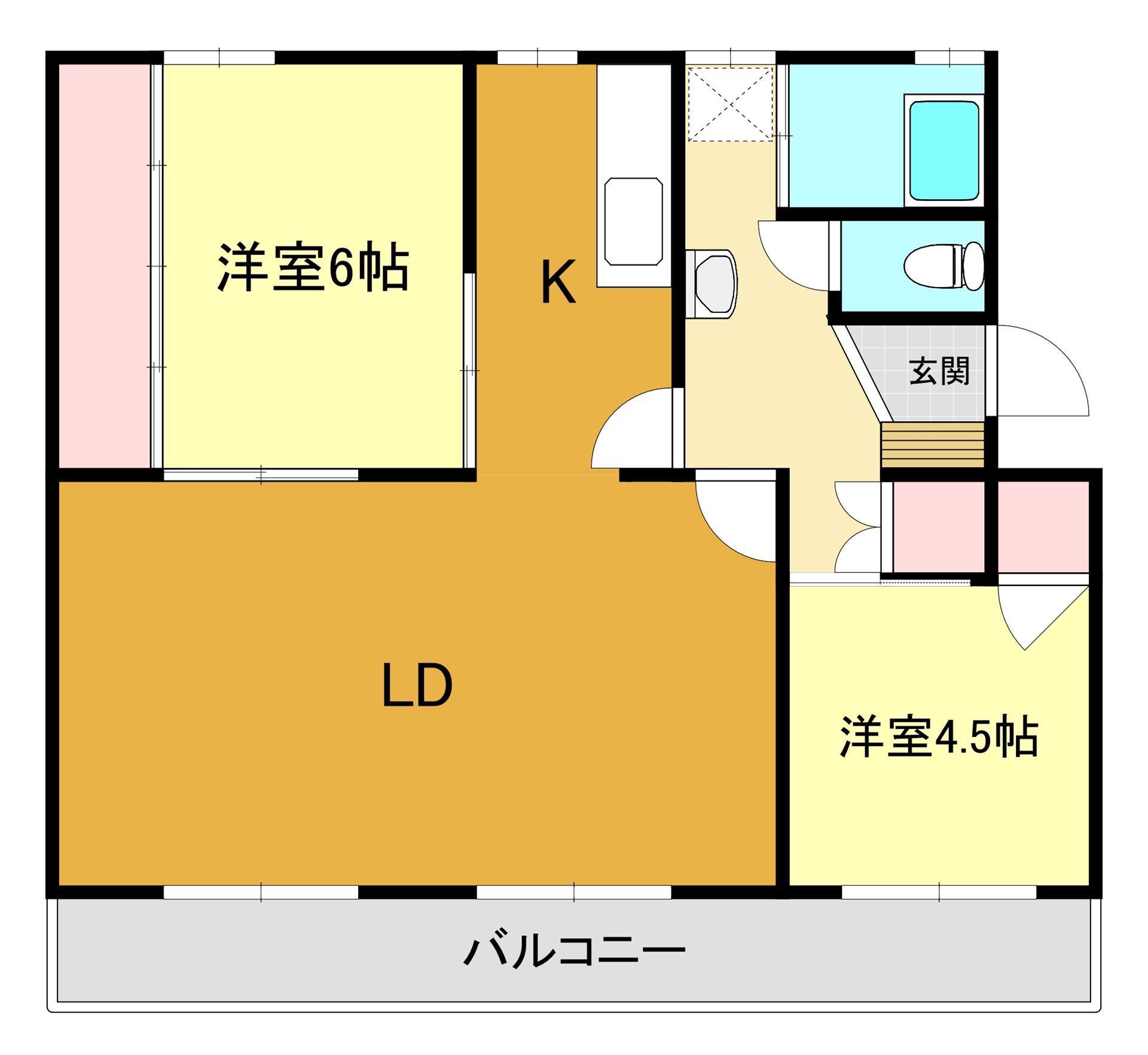 ラ・フォンテ相生(2LDK/1階)の間取り写真