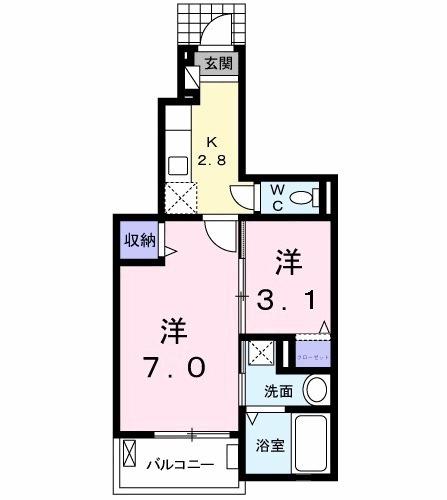 リバーヴィレッジI(2K/1階)の間取り写真