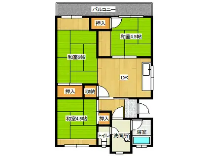 日の里3丁目東団地6棟205号(3DK/2階)の間取り写真