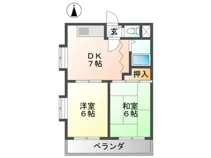 ムーンスターアサノ(2DK/4階)の間取り写真
