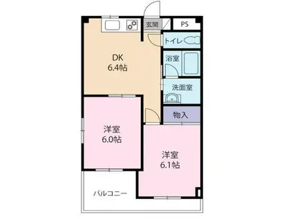 ダイヤモンドハイツ(2DK/3階)の間取り写真