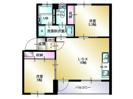 多賀台ヒルズマンションC(2LDK/3階)の間取り写真