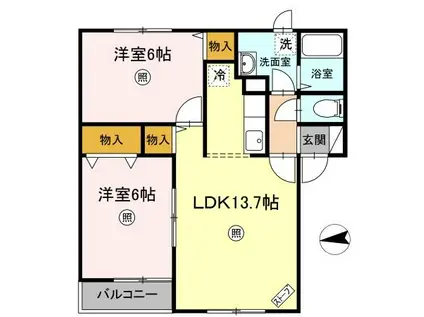 エスタシオンC(2LDK/1階)の間取り写真