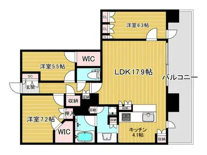 ジオ天六ツインタワーズウエスト(3LDK/22階)の間取り写真