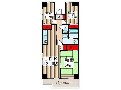 プロスペール谷塚1番館(3LDK/1階)の間取り写真