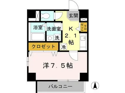 WELL BEAR新神戸(1K/2階)の間取り写真