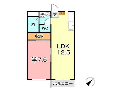 アパートメント新宅 D(1LDK/1階)の間取り写真