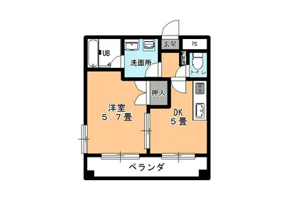 エクセル中央(1DK/3階)の間取り写真