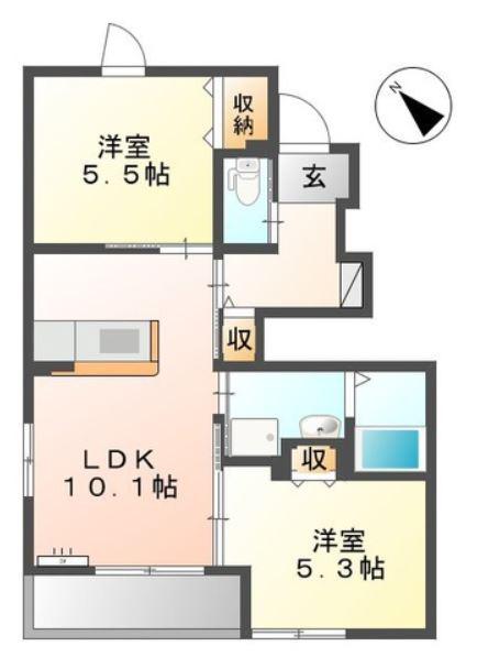 DEAR VERGER(2LDK/1階)の間取り写真