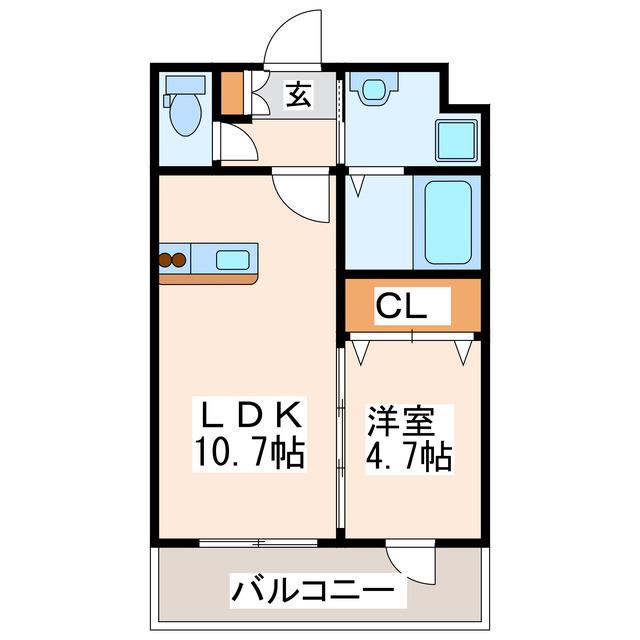 アクシス新屋敷(1LDK/2階)の間取り写真