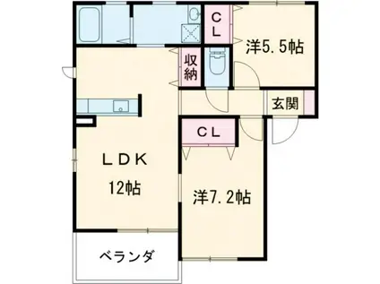 ドミールエスト C(2LDK/2階)の間取り写真