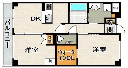 ハイタウン御殿山東(2DK/2階)の間取り写真