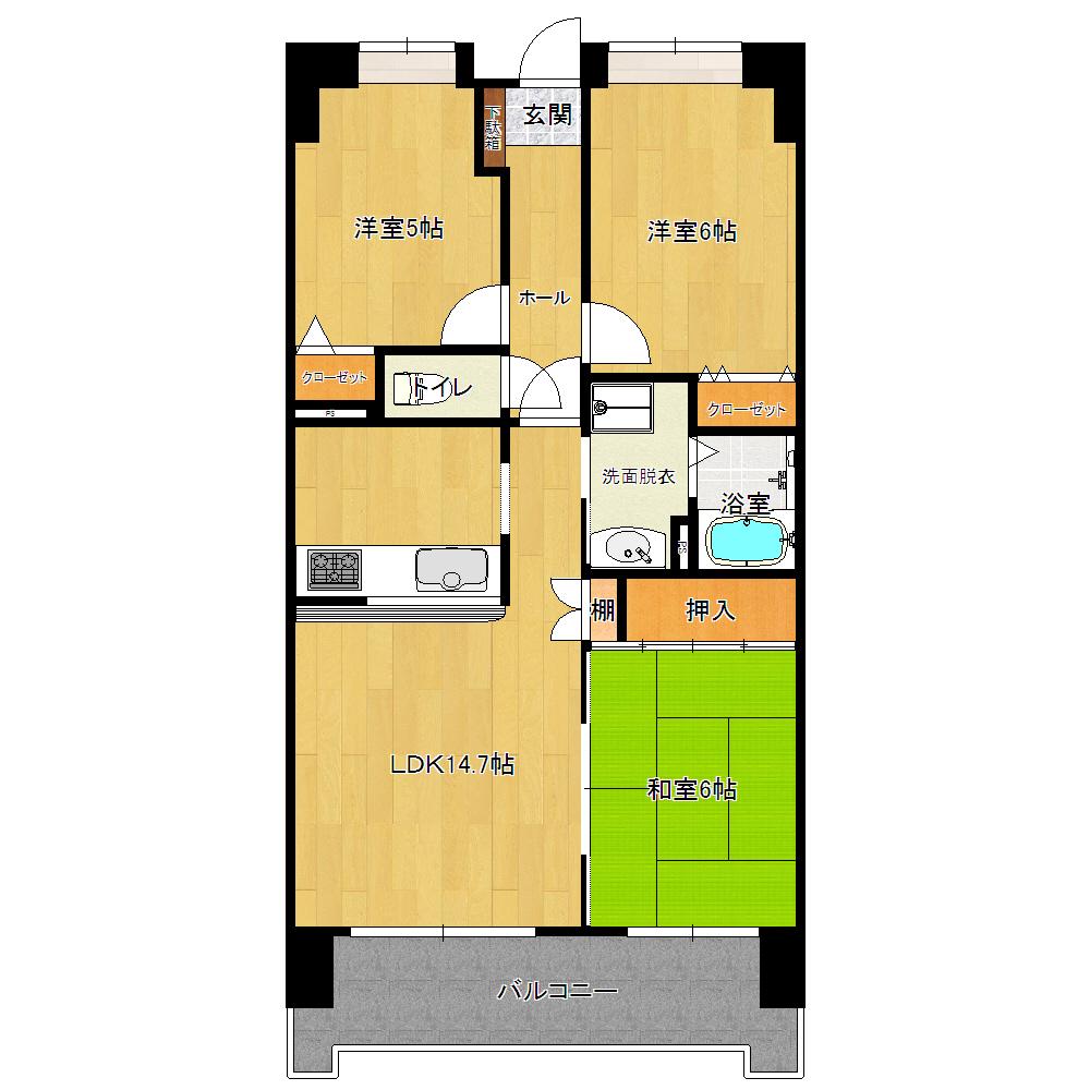 アーバン都城(3LDK/3階)の間取り写真