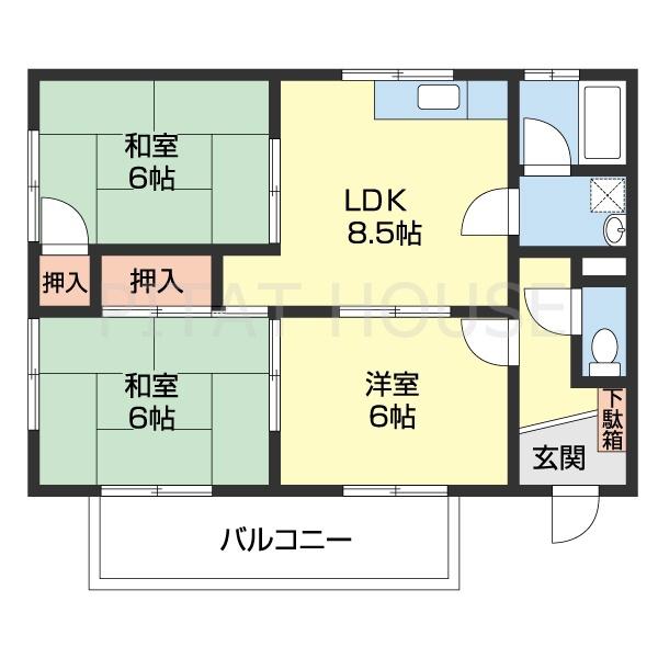 VILLA鷹匠(3LDK/1階)の間取り写真