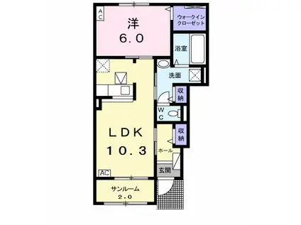 グラース B(1LDK/1階)の間取り写真