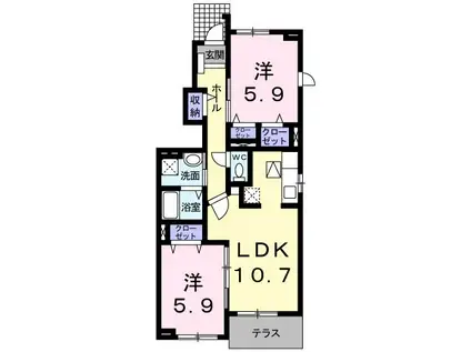 プラティーク南楠葉(2LDK/1階)の間取り写真